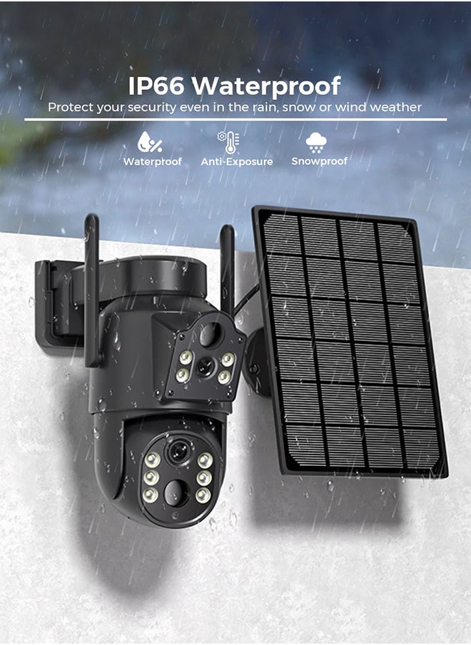 8MP Solar Camera WIFI Sim PTZ Cameras Outdoor Dual Lens IP Camara Solar Panel CCTV Security Built in Battery PIR Cam (With 128GB SD Card)