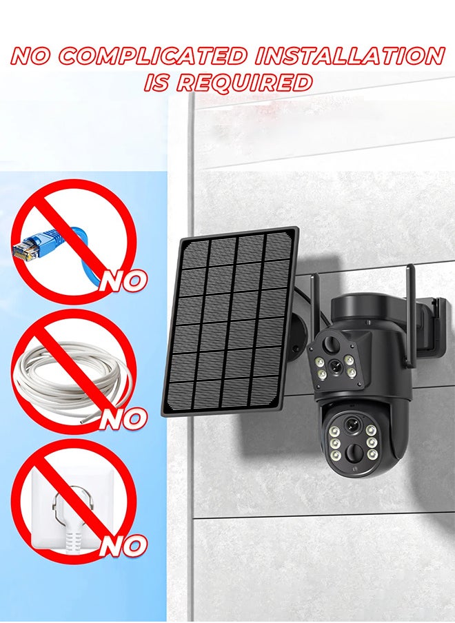 8MP Solar Camera WIFI Sim PTZ Cameras Outdoor Dual Lens IP Camara Solar Panel CCTV Security Built in Battery PIR Cam (With 128GB SD Card)