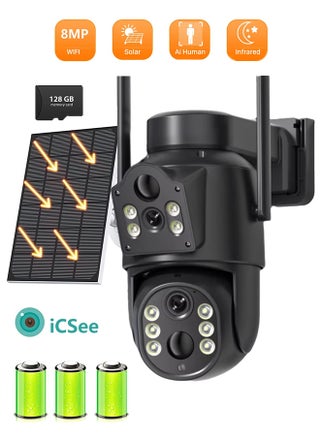 8MP Solar Camera WIFI Sim PTZ Cameras Outdoor Dual Lens IP Camara Solar Panel CCTV Security Built in Battery PIR Cam (With 128GB SD Card) - pzsku/Z9866EEDF942C2C7DEAC7Z/45/1750298981/153cc37c-294f-45b2-b490-ad297f3e4762