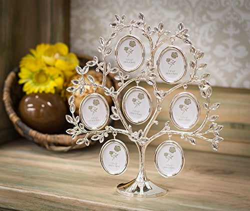 Roman Family Tree Jeweled Silver Finish Metal 11 x 3 Collage Photo Frame Stand - Image 3