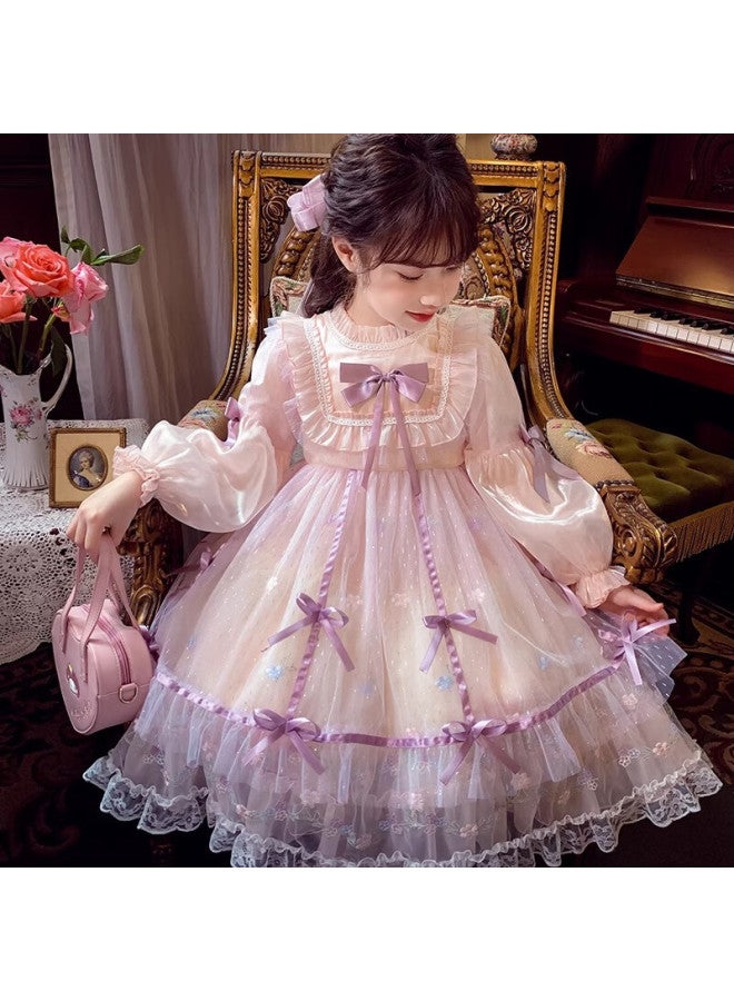 Anneyol Annie Kids Lolita Princess Dress Puff Net Yarn Dress Girls Birthday Dress Pink 160 - Image 1
