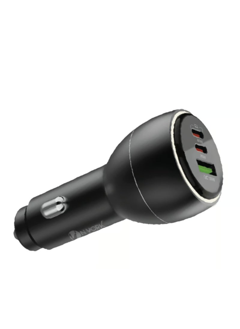 NYORK 95W USB-C Car Charger, Ultra-Compact 3 In 1 Car Adapter With 2 Super-Fast  USB Type-C Power Delivery Port And High-Speed  QC 3.0 USB Port Black  - Image 1