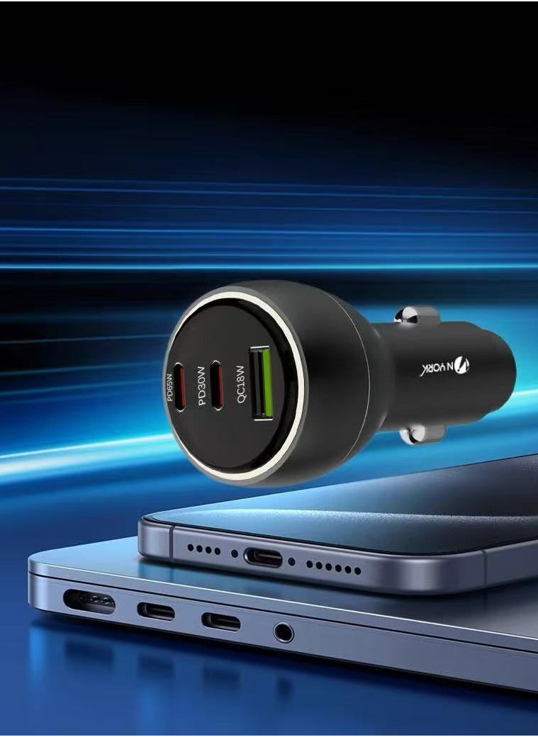 NYORK 95W USB-C Car Charger, Ultra-Compact 3 In 1 Car Adapter With 2 Super-Fast  USB Type-C Power Delivery Port And High-Speed  QC 3.0 USB Port Black  - Image 2