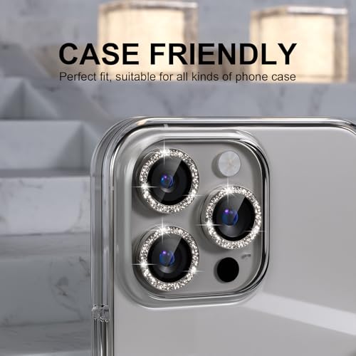 Choiche Compatible for iPhone 16 Pro/iPhone 16 Pro Max Camera Lens Protector Bling, 9H Tempered Glass Camera Cover Screen Protector Metal Ring Decoration Accessories(Glitter-Titanium Natural) - Image 4