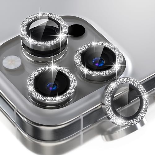 Choiche Compatible for iPhone 16 Pro/iPhone 16 Pro Max Camera Lens Protector Bling, 9H Tempered Glass Camera Cover Screen Protector Metal Ring Decoration Accessories(Glitter-Titanium Natural) - Image 1