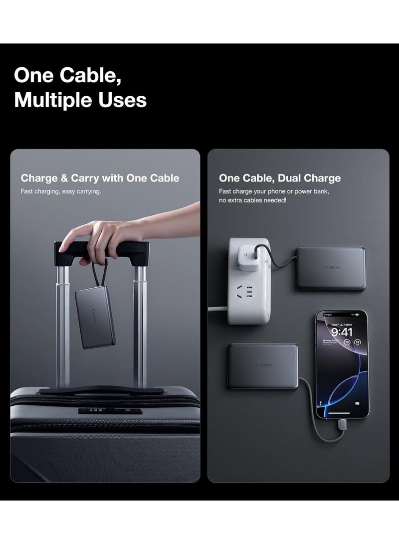 بنك الطاقة PebbleLink مع كابل USB-C مدمج، شاحن محمول فائق النحافة USB C، حزمة بطارية شحن سريع 22.5 واط لهاتف iPhone 16/15/Samsung S24 Ultra/Android، (بدون لاسلكي) - - Image 4