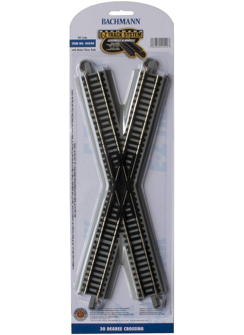 Bachmann Bachmann Trains - Snap-Fit E-Z TRACK 30 DEGREE CROSSING (1/card) - NICKEL SILVER Rail With Gray Roadbed - HO Scale  - Image 2