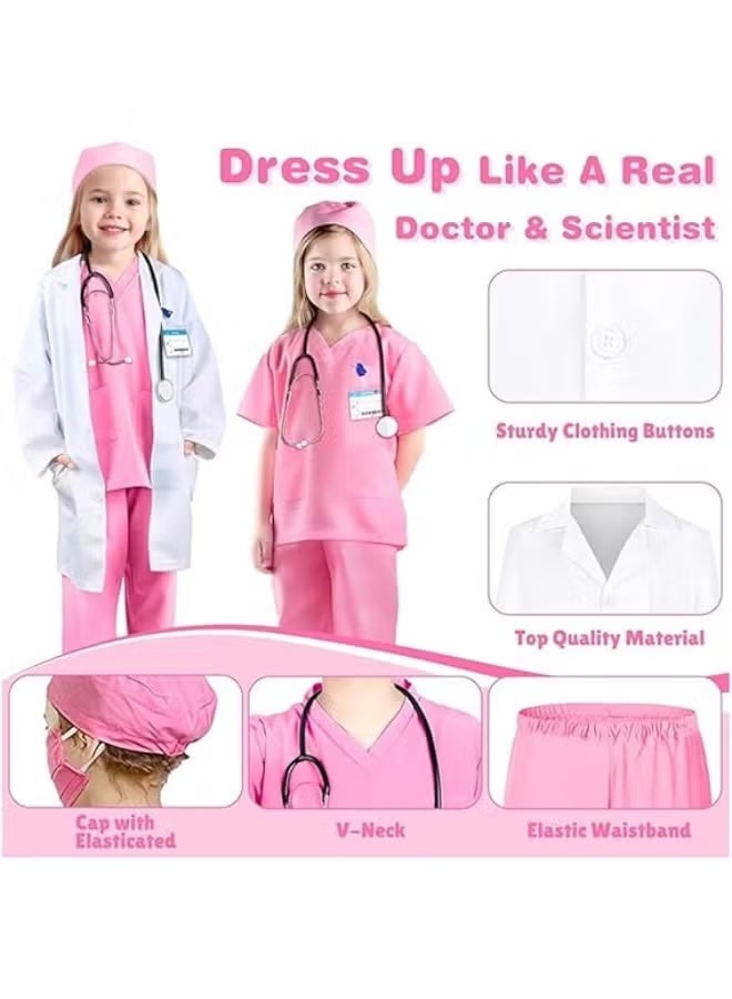 Pink Kids' Doctor Role-Play Costume Set (7-Piece) – Role-Playing/Game Costume/Educational Toy, Includes Stethoscope & Accessories，Size 130 - Image 3