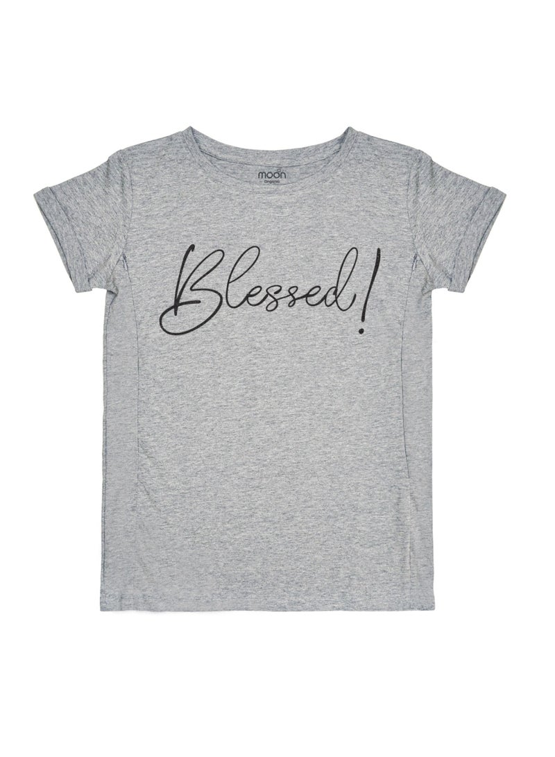 Moon تي شيرتات رضاعة عضوية مزدوجة الجوانب بسحاب للأمهات - رمادي فاتح - Image 1