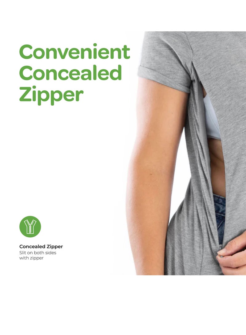 Moon تي شيرتات رضاعة عضوية مزدوجة الجوانب بسحاب للأمهات - رمادي فاتح - Image 4