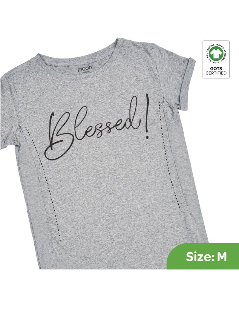 Moon تي شيرتات رضاعة عضوية مزدوجة الجوانب بسحاب للأمهات - رمادي فاتح - Image 3