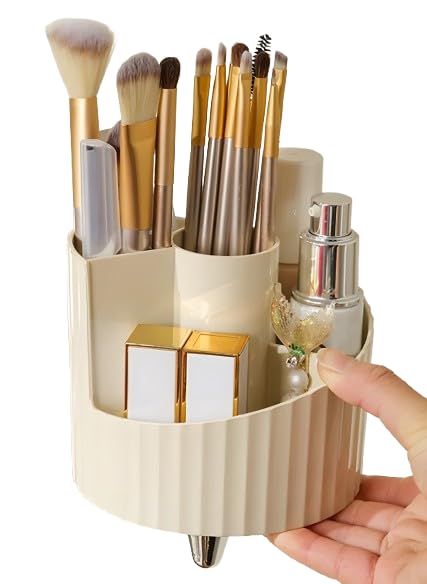 Jinila Round 4 Different Size Makeup Brush Holder Dressing Table Vanity Bathroom Storage Organizer for Lipsticks, Skincare and Makeup Brushes Set (Pack of 1, Cream Color) - Image 1