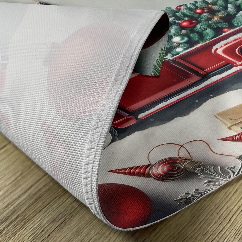 Ambesonne Christmas Place Mats Set of 4 Vintage Red Truck with a Pine Tree and Holiday Season Ornaments Snowy Winter Washable Fabric Placemats for Dining Table Standard Size Grey Teal Ruby - Image 4
