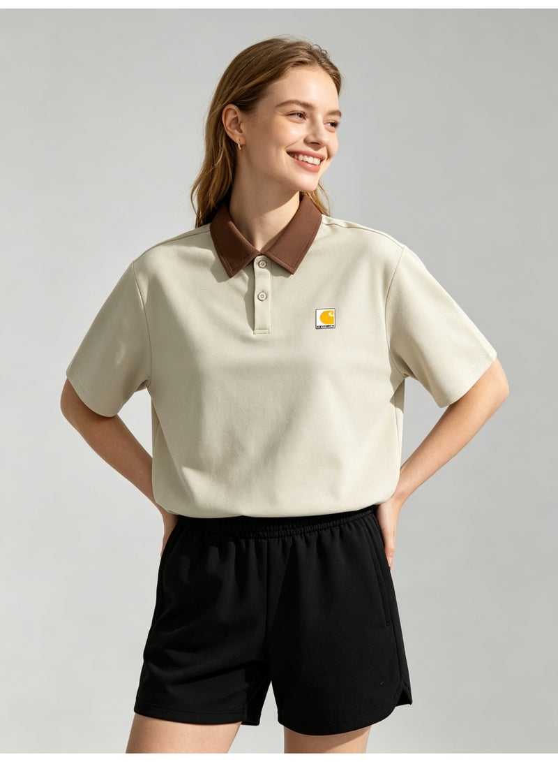 Carhartt Men's Short Sleeve Polo Shirt, Contrast Brown Collar Square Logo Patch Casual Breathable Pique Cotton Polo Top - Image 5