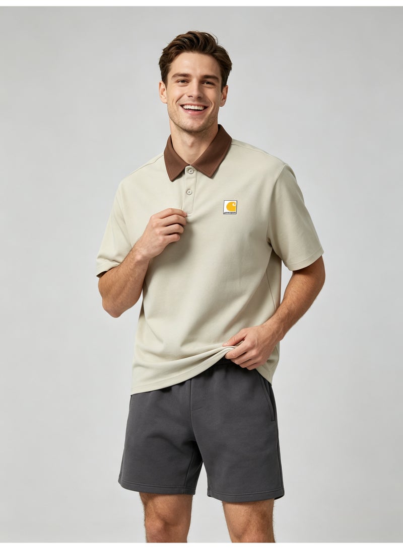 Carhartt Men's Short Sleeve Polo Shirt, Contrast Brown Collar Square Logo Patch Casual Breathable Pique Cotton Polo Top - Image 3