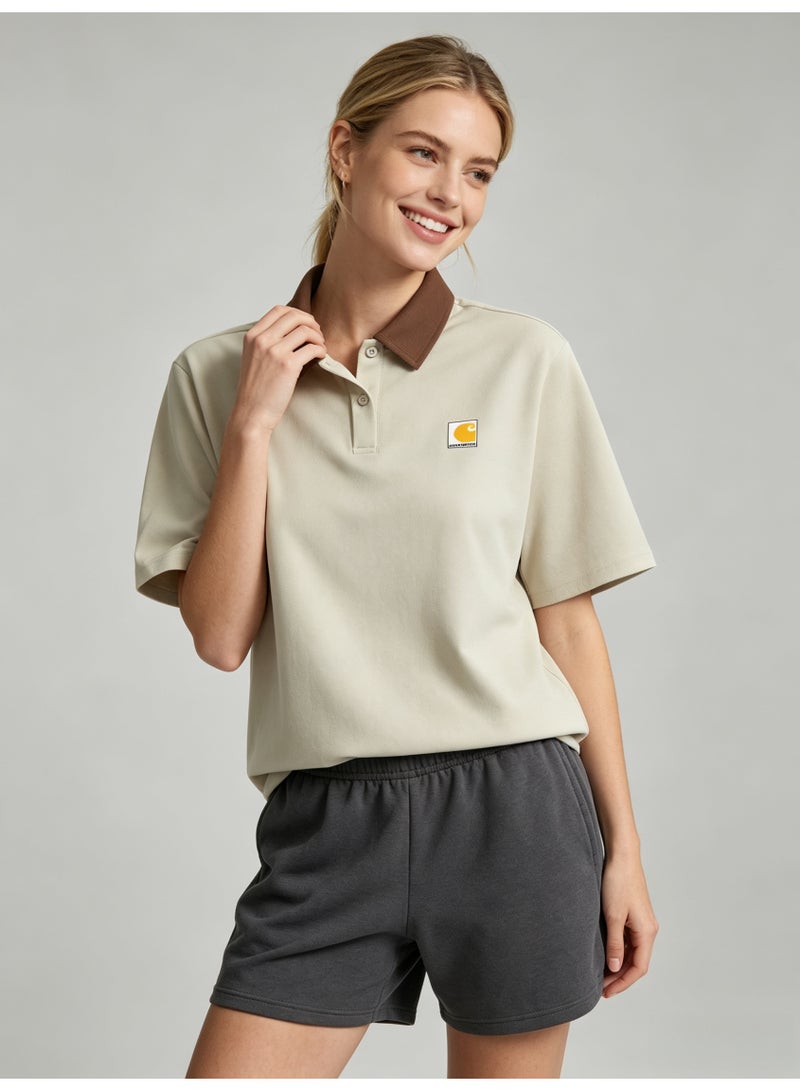 Carhartt Men's Short Sleeve Polo Shirt, Contrast Brown Collar Square Logo Patch Casual Breathable Pique Cotton Polo Top - Image 4