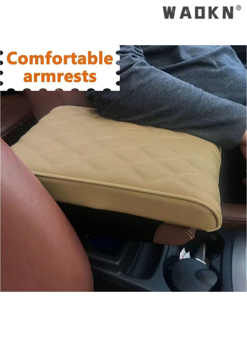 WAOKN Car Center Console Cover, Memory Foam Car Armrest Cushion, Auto Arm Rest Pad, Leather Arm Rest Covering Car, Hand Rest Pillow for SUV/Truck/Vehicle, Enhanced Comfort, Durable Materia (Beige) - Image 2