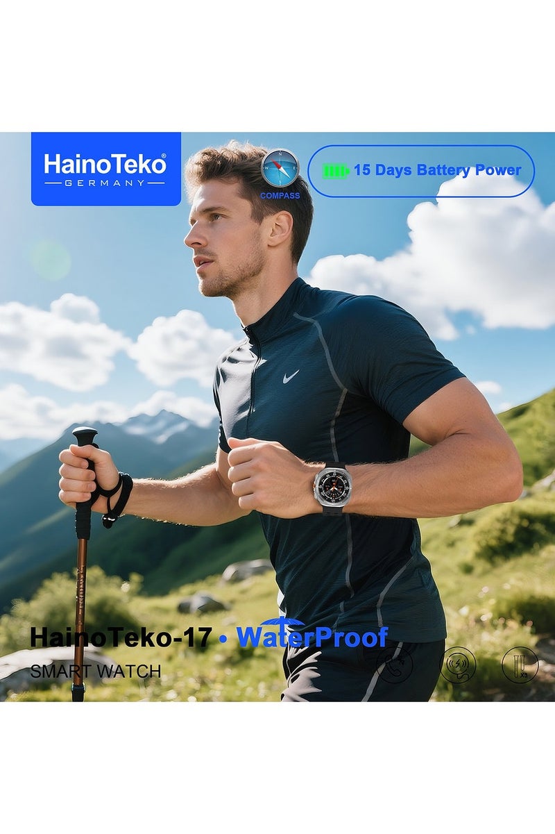Haino Teko HainoTeko-17 Waterproof Smartwatch with AMOLED Display 3 Pairs of Straps and Built-in Compass and GPS Support Designed for Ladies and Gents Silver - Image 3