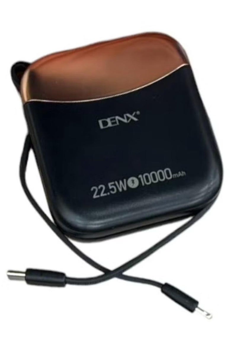Denx 10000mAh Power bank with a digital display screen and 22.5W fast charging power bank distinguished by the small size and two built-in cables (Lightning & Type-C), and two charging ports Type-C PD/USB-A/5V - Image 1