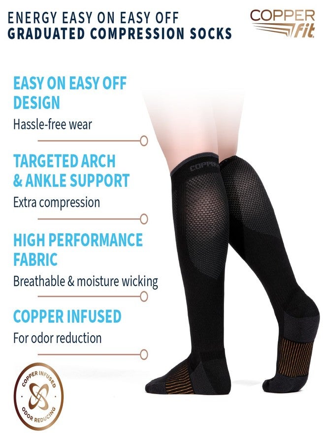 Copper Fit Energy Graduated Wide Calf Compression Socks for Men & Women - Easy On, Easy Off, For Circulation & Swelling Relief - Ideal for Travel, Nurses, Running, & Recovery (3 Pair S/M Black) - Image 5