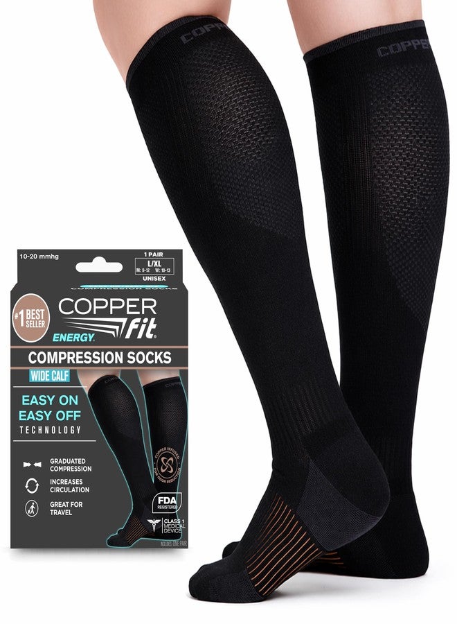 Copper Fit Energy Graduated Wide Calf Compression Socks for Men & Women - Easy On, Easy Off, For Circulation & Swelling Relief - Ideal for Travel, Nurses, Running, & Recovery (3 Pair S/M Black) - Image 1