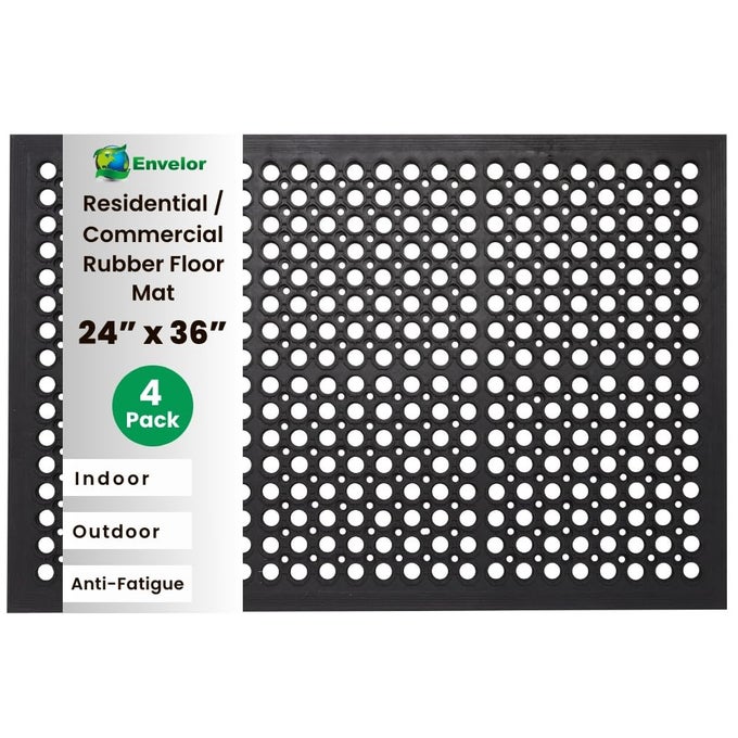 4PACK ANTI FATIGUE RUBBER FLOOR MAT NONSLIP RESTAURANT MAT WITH DRAINAGE 24 X 36 INCHES