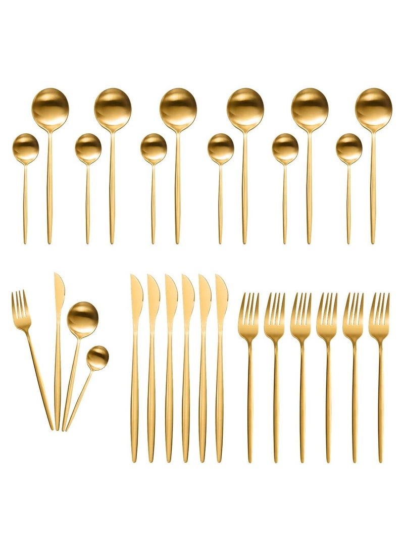 SSGP Flatware Set for 6 Persons, 24-Piece Stainless Steel Cutlery Set Including Knives, Forks, Spoons Mirror Polished, Flatware Set for Kitchen, Restaurant, Hotel, Dishwasher Safe (Gold) - Image 1