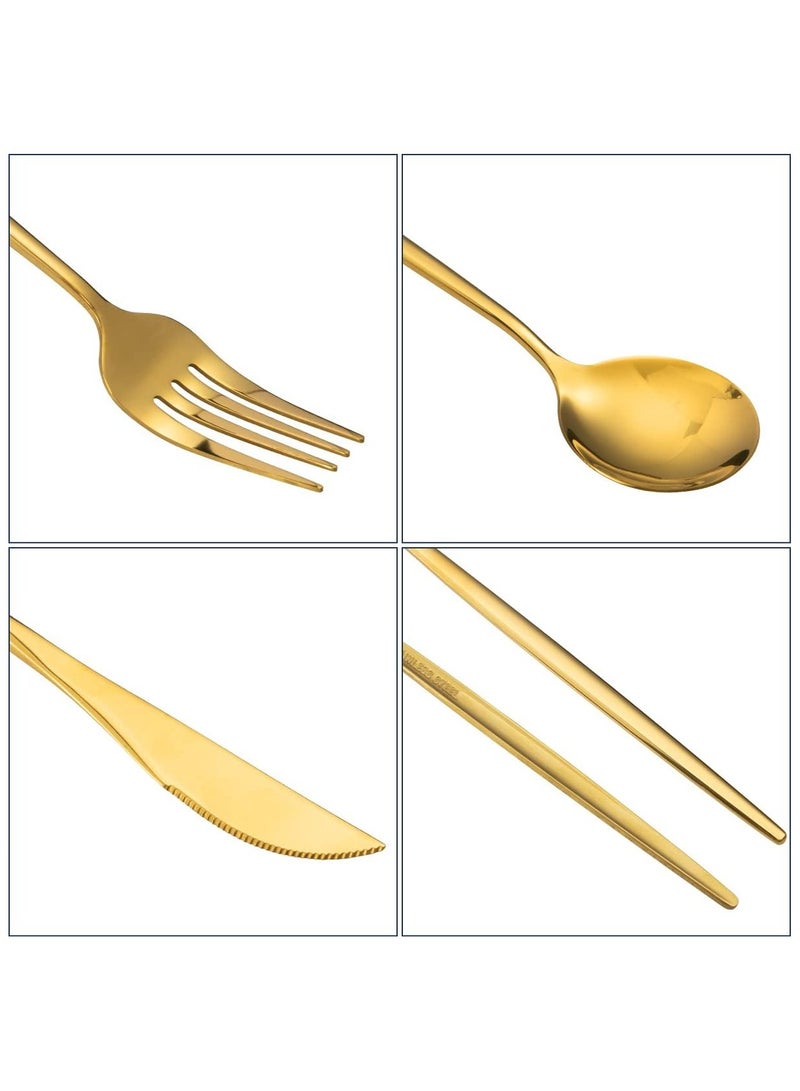 SSGP Flatware Set for 6 Persons, 24-Piece Stainless Steel Cutlery Set Including Knives, Forks, Spoons Mirror Polished, Flatware Set for Kitchen, Restaurant, Hotel, Dishwasher Safe (Gold) - Image 2