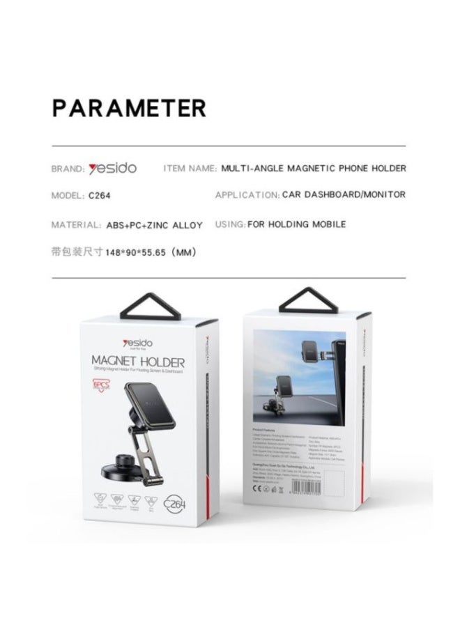 Yesido C264 Magnetic Car Phone Holder, 6 Magnet Strong Mount, 720° Adjustable Foldable Dashboard Holder for Floating Screen - Image 3