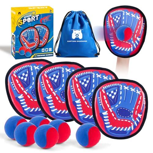CAPTAIN CHAOWING Toss and Catch Ball Set Outdoor Games for Kids Beginner Toddler Baseball Training Glove Sticky Ball Catch Toys Beach Pool Yard Games Toys for Kids and Family Baseball Gift for Boys Girls Ages 312 - Image 1