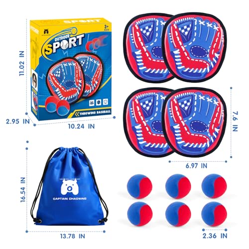 CAPTAIN CHAOWING Toss and Catch Ball Set Outdoor Games for Kids Beginner Toddler Baseball Training Glove Sticky Ball Catch Toys Beach Pool Yard Games Toys for Kids and Family Baseball Gift for Boys Girls Ages 312 - Image 5