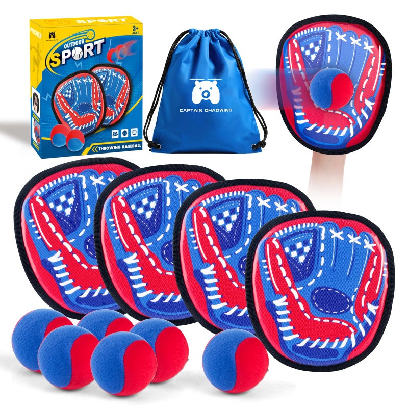 CAPTAIN CHAOWING Toss and Catch Ball Set Outdoor Games for Kids Beginner Toddler Baseball Training Glove Sticky Ball Catch Toys Beach Pool Yard Games Toys for Kids and Family Baseball Gift for Boys Girls Ages 312 - Image 3