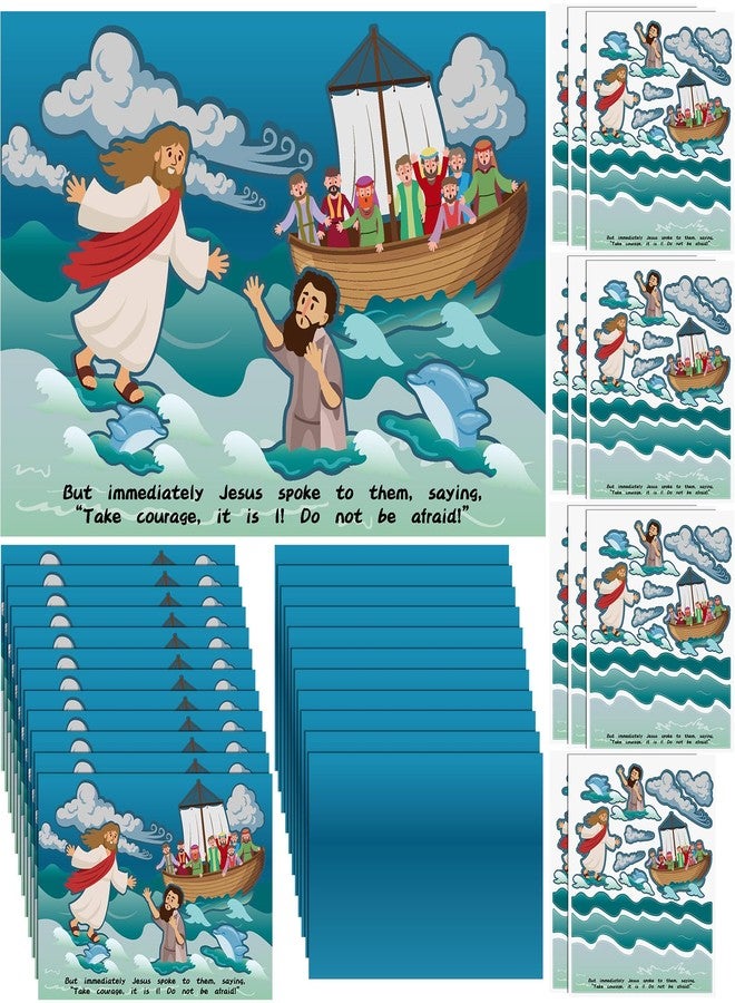 MotiMind 24 Set Jesus Walk on Water Scenes Craft Kit Religious Stickers for Boys Girls DIY Christian Catholic Bible Craft Faith Jesus Craft for Sunday School Activities Gifts - Image 1