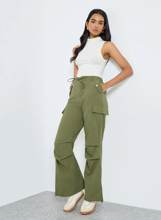 تايك تو Take Two Women Flared Cargo Pants with Drawstring