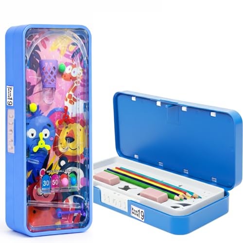 Global Impex Medium Size Plastic Basketball-Themed Pencil Box & Stationery Box with Lock, Compartment & Stencil Partition Tray for Drawing Airplane, Bus, Cycle, Ambulance, Tea Jug, and More (Blue) - Image 1