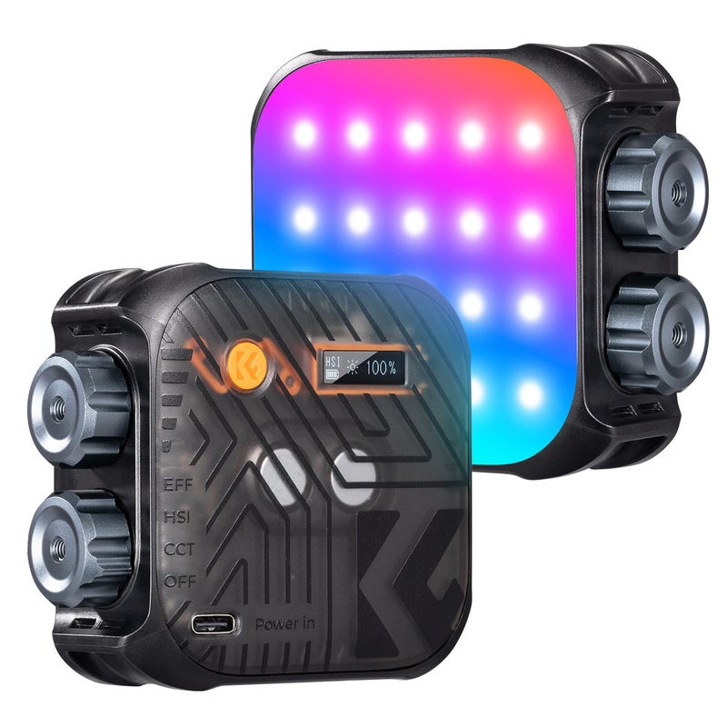 K&F CONCEPT RGB Video Light, 360Â° Full Color Portable Photography Light, LED Camera Light w 21 Light Effects, 2500K-9900K CRI 96+, 2000mAh Rechargeable Photography Lighting for Vlogging, Selfie, Black - Image 1