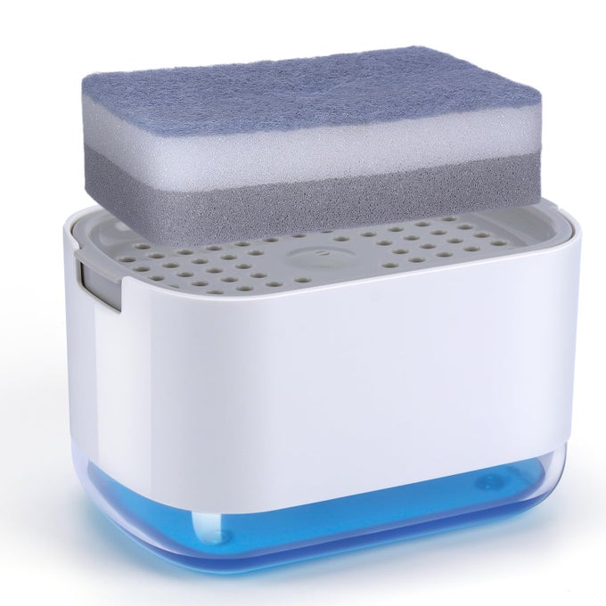 300ML SOAP DISPENSER WITH SPONGE HOLDER 2IN1 DISH SOAP DISPENSER ONEHANDED OPERATION GREY