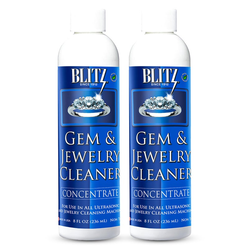Blitz Gem & Jewelry Cleaner Liquid Concentrate for Gold, Silver, Platinum Jewelry Cleans Non-Porous, Precious & Semi-Precious Stones Non-Toxic, Non-Abrasive, Planet Friendly Made in USA 8oz (2 Pack) - Image 1