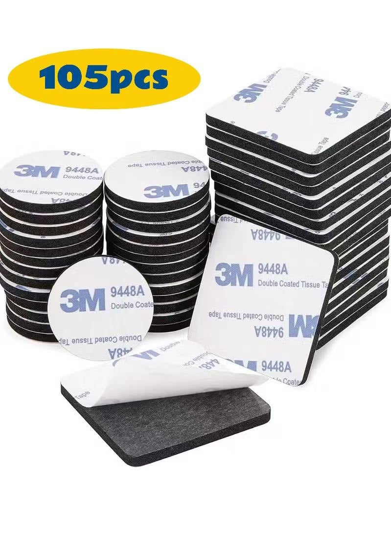 3M 105 pcs of double-sided tape, waterproof tape, foam pad, strong tape, suitable for fixing photos, murals, lamps, hooks, home, office, kitchen. Square 40×40 mm, round 25 mm, rectangular 40*30 mm - Image 1