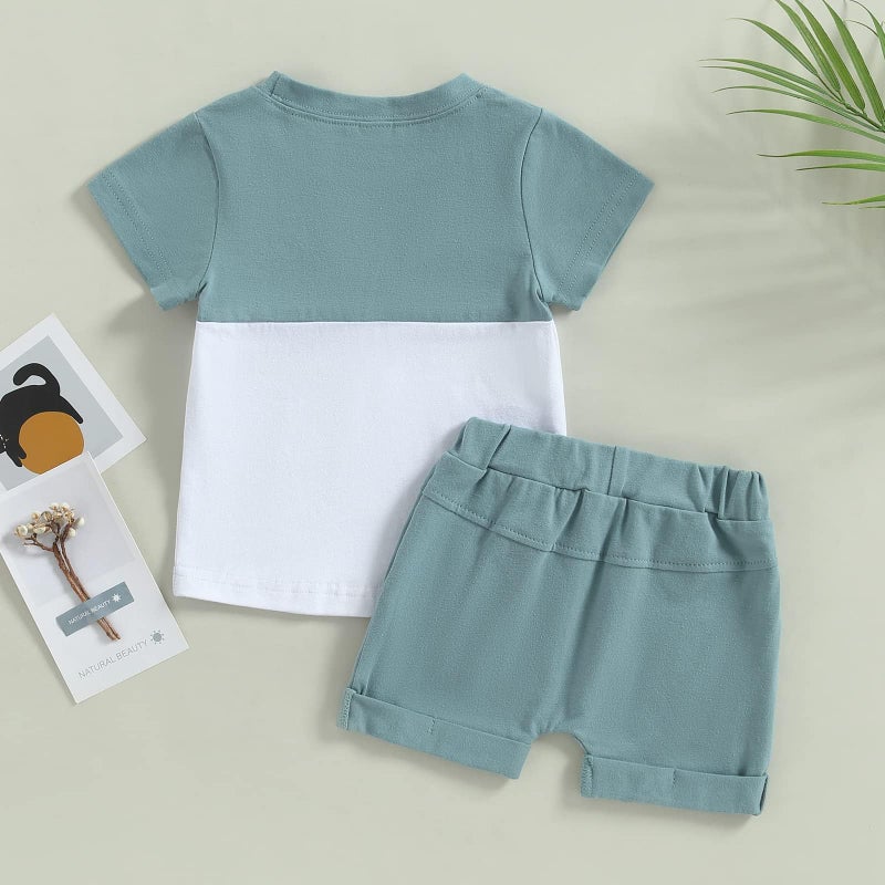 fhutpw Baby Toddler Boy Clothes Summer Outfits 6 12 18 24 Months Patchwork Short Sleeve T Shirt & Shorts Sets with Pockets - Image 3