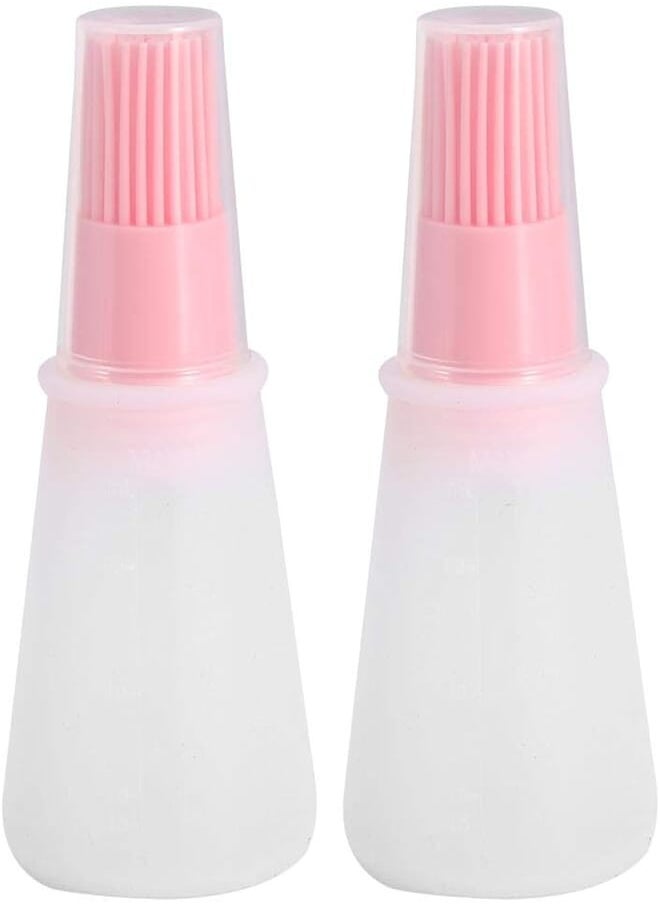 Fdit Fdit 2Pcs Silicone Oil Bottle Brush with Lid Set Soft Sauce Bottle with Silicone Basting Brush Cooking Oil Bottle Brushes for Pastries BBQ Meat Honey Marinades (pink) 