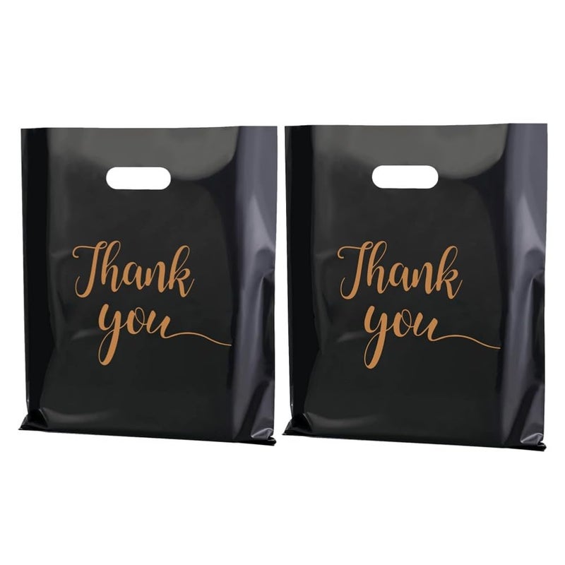حقيبة شكر KUPOO 100 قطعة 12x15 بوصة مع مقبض حقائب تسوق للأعمال الصغيرة هدايا حقائب جيدة قابلة لإعادة الاستخدام بلاستيكية مع مقبض أسود