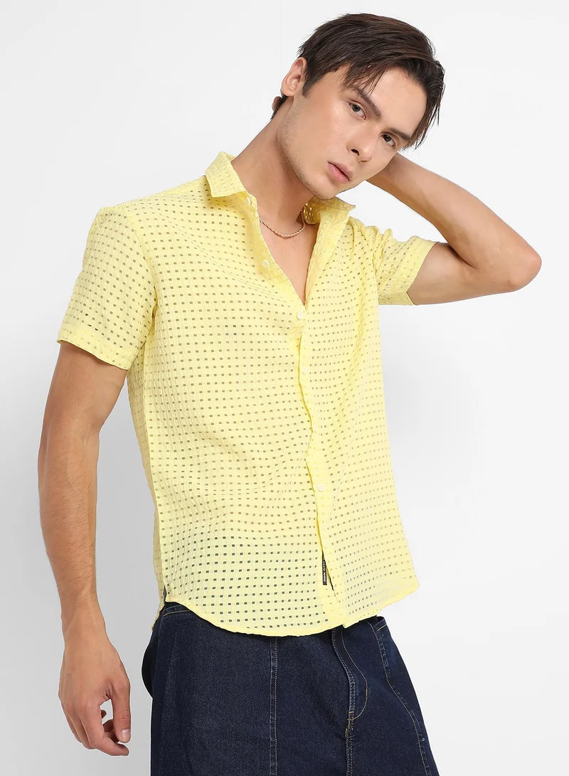 CAHOOT  Men's Lemon Yellow See-Through Square Shirt for Men | Best Price UAE