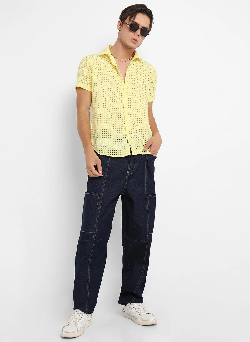 CAHOOT  Men's Lemon Yellow See-Through Square Shirt for Men | Best Price UAE