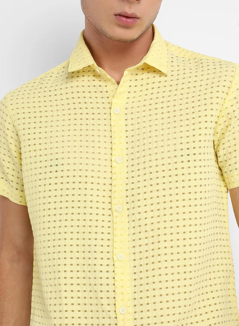 CAHOOT  Men's Lemon Yellow See-Through Square Shirt for Men | Best Price UAE