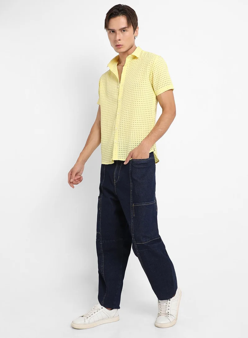 CAHOOT  Men's Lemon Yellow See-Through Square Shirt for Men | Best Price UAE