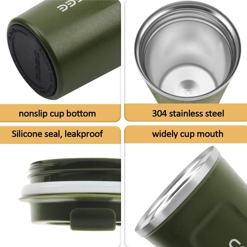 CS COSDDI 12 oz Stainless Steel Vacuum Insulated Tumbler - Coffee Travel Mug Spill Proof with Lid - coffee Cup for Keep Hot/Ice Coffee,Tea and Beer (Green) - Image 2