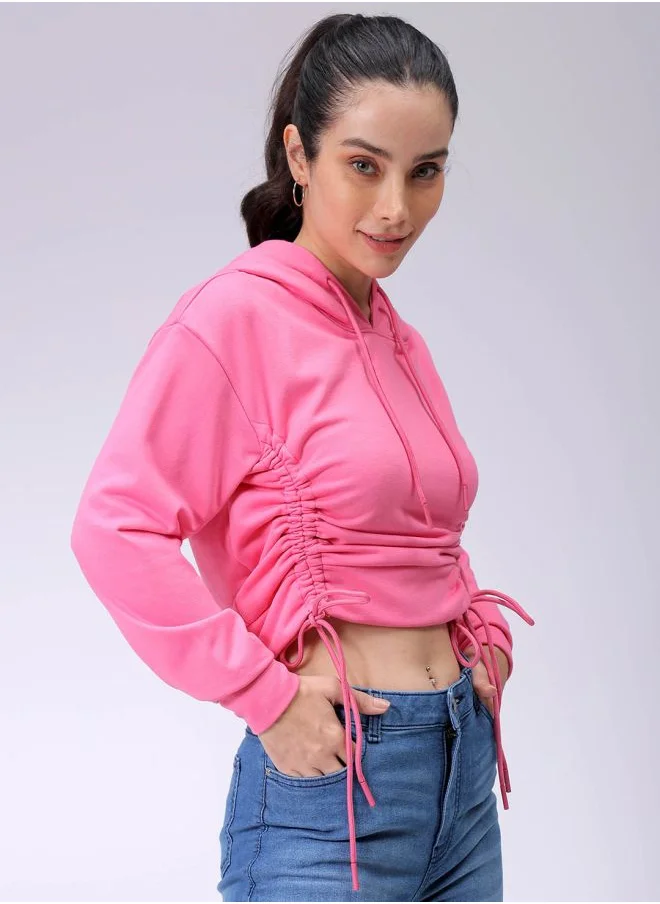 Freehand Women Relaxed Fit Solid Ruched Sweatshirt