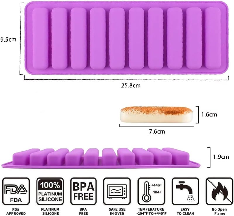 Bukela Finger Shaped Silicone Molds 2 PCS 10-Cavity Long Strips Mold Finger Biscuit Silicone Mold Cereal Chocolate Bar Molds Baking Tray Ice Cube - Image 3