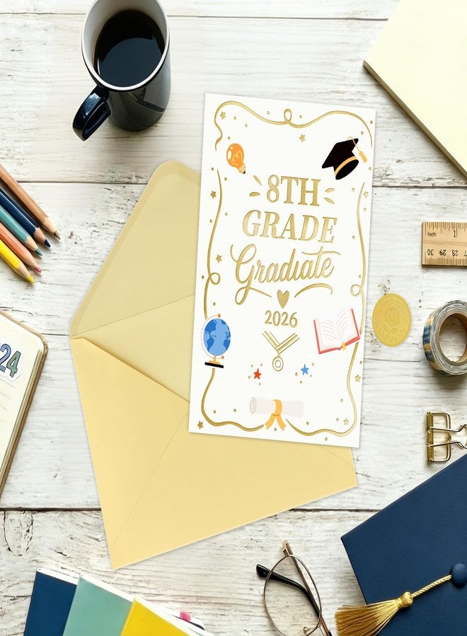 FLYAB 8th Grade Graduation Card - 2026 Gold Foil Middle School Promotion Card with Envelope Grad Gift for Her Him Boys Girls Son Daughter Granddaughter Grandson(5.5x8 Inch) - Image 3